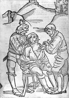 view M0007322: Illustration of a surgeon cauterising a wound