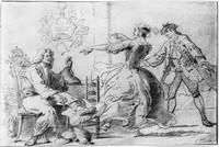 view M0006917: A seated man with gout and a couple dancing