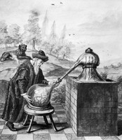 view M0007034: Manuscript illustration of an alchemist at work