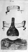 view M0007053: Manuscript illustration of  Alchemical flask with scroll above