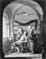 view M0006927: A dentist treating a patient as viewed from doorway