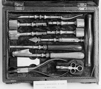 view M0008342: Trepanning instruments in case, c.18th century