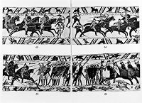 view M0009347: Four sections of the Bayeux Tapestry depicting battle