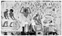 view M0009329: Egyptian painting of fishmongers, 1292-1225 B.C. from the tomb of Ipy (no.217)