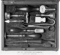 view M0008322: Trepanning instruments in case, early 18th century