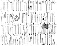 view M0007608: Illustration of Al-Zahrawi's surgical instruments from <i>Geschichte der Chirurgie und ihrer Ausübung...</i>