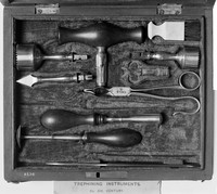 view M0008347: Trepanning instruments in case, c.19th century