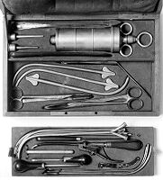 view M0008396: Case of lithotomy instruments, 19th century