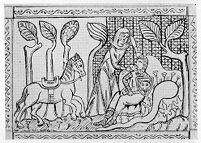 view M0009350EA: Chatelain administering mandragon to a wounded knight / M0009350EB: A wounded knight carried to a monastery