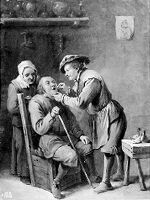 view M0007649: A dental surgeon treating a seated man