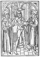 view M0007992: Two physicians examine a man with leprosy