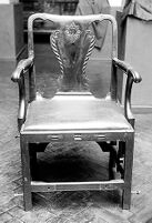 view M0007461: Front view of barber surgeon's chair, c. 1715