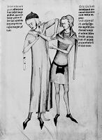 view M0007588A: Manuscript illustration of two men from <i>Anothomia Philippi Septimi</i>, 1345