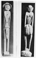 view M0008545: Two carved human figures from the Hermit Islands, Bismarck Archipelago, Papua New Guinea