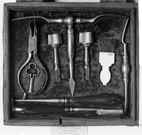 view M0008323: Trepanning instruments in case, 18th century