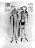 view M0007588B: Manuscript illustration of two men from <i>Anothomia Philippi Septimi</i>, 1345