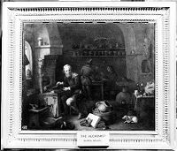 view M0007667: An alchemist seated at a furnace