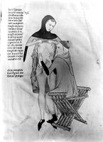 view M0007587B: Manuscript illustration of patient and doctor from <i>Anothomia Philippi Septimi</i>, 1345