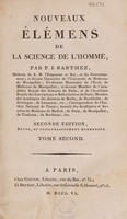 view Nouveaux eĺeḿens de la science de l'homme / Par P.J. Barthez.