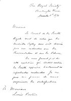 view M0009963: Letter from the President of the Royal Society to Louis Pasteur, 5 November 1874: first page