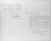 view M0009964: Letter from the President of the Royal Society to Louis Pasteur, 5 November 1874: first page and Pasteur's reply