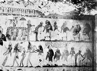 view M0010369: Wall painting from Tomb of Djeserkara: ladies at their toilette and musicians at a banquet