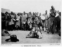 view M0009589: A traditional healer surrounded by onlookers, Fika, Nigeria