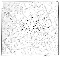 view M0010407: Map showing the deaths from cholera in an area of London