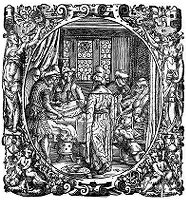 view M0010163: Physicians and nurses attending a patient, from Paracelsus: <i>Opus chyrurgicum</i>, 1565