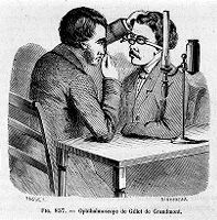 view M0011134: The ophthalmoscope designed by Gillet de Grandmont in use