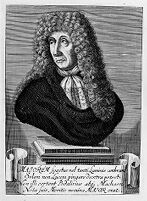 view M0012169: Reproduction of an engraving of Johann Daniel Major (1634-1693), German professor of theoretical medicine, naturalist and collector