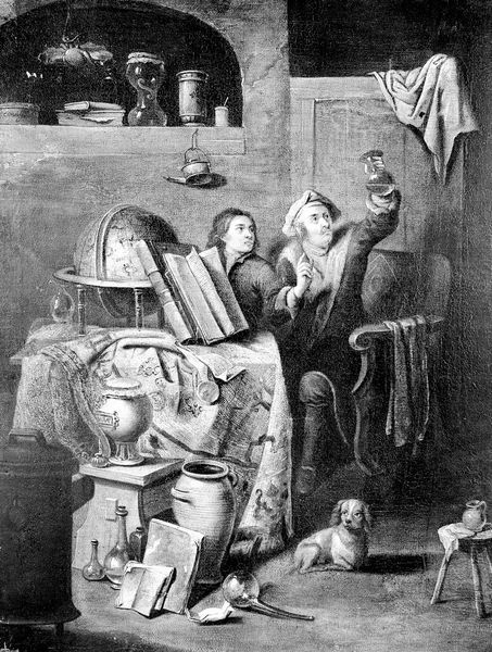 M0011049: A physician examining a urine flask