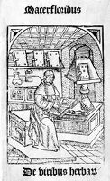 view M0011837: Reproduction of the woodcut title page from Floridus Macer's De viribus herbarum, 1501