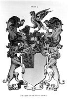 view M0011967: Book illustration of the arms of the Royal Society from <i>The record of the Royal Society of London for the promotion of natural knowledge</i>