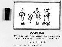 view M0011144: Cylinder seal showing the scorpion symbol of the goddess Ishkhara