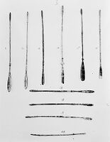 view M0011959: Photograph of ten Roman surgical instruments found at Pompei, mainly spatulae with probe ends