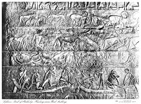 view M0011161: Relief in the tomb of Ptahhotep, Sakarra (Saqqara): hunting scene and boat building: left side / M0011162: Relief in the tomb of Kegemni (Kagemni), Sakarra (Saqqara): Bird Snaring