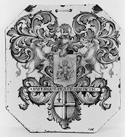 view M0011898: Photograph of a pill slab or tile decorated with the arms of the Society of Apothecaries and the City of London below, circa 1700