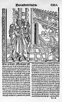 view M0011861: Reproduction of a woodcut showing a scene from a late 15th or 16th century pharmacy from Hieronymus Brunschwig's Liber de arte Distillandi de Compositis, 1512