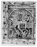 view M0011876: Reproduction of an illustration of a 15th century alchemist in his laboratory with a balance on the table from John Read's Prelude to chemistry : an outline of alchemy, its literature and relationships, 1936