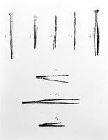 view M0011962: Photograph of eight Roman surgical instruments found at Pompei, including forceps or tweezers