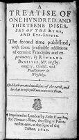 view M0011932: Reproduction of the title page from Richard Banister's A treatise of one hundred and thirteene diseases of the eyes, and eye-liddes, 1622