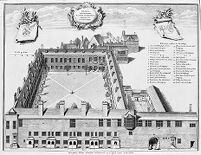 view M0011977: Reproduction of a line engraving of Gresham College, London, one of the early meeting places of the Royal Society