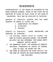 view M0012041: Reproduction of the key label for a gallery display titled "Diagnosis" in the Hall of Primitive Medicine at the Wellcome Historical Medical Museum, Euston Road, in 1946