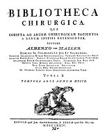 view M0012081: Reproduction of the title page from Albrecht von Haller's Bibliotheca chirurgica qua scripta ad artem chirurgicam facientia a rerum initiis recensentur, volume 1, 1774