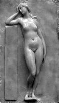 view M0012188EA: Photograph of a wax plaque in a glass case showing the complete female figure (anterior or front view)