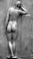 view M0012188EB: Photograph of a wax plaque in a glass case showing the complete female figure (posterior or back view)
