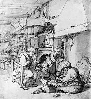 view M0013489: Drawing of a household scene