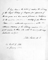 view M0013862: Testimonial written by John Snow