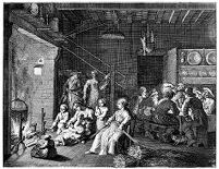 view M0013902: A communal house, the men sit drinking around a table while the women look after the children, weave hay and the older children cook